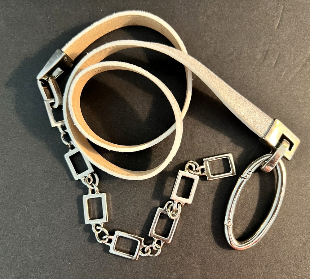 Vintage DONCASTER 165BT03 Silver Leather & Chain Belt M/I Italy